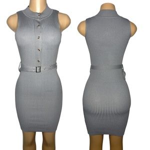 New True Size Small Gray Elegant Women Dress with Belt Halter Bodycom Sexy Dress